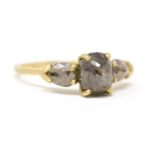 Facet Three Stone Grey Opaque Diamond Ring