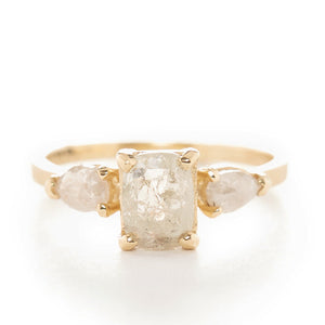 Facet Three Stone Opaque Diamond Ring