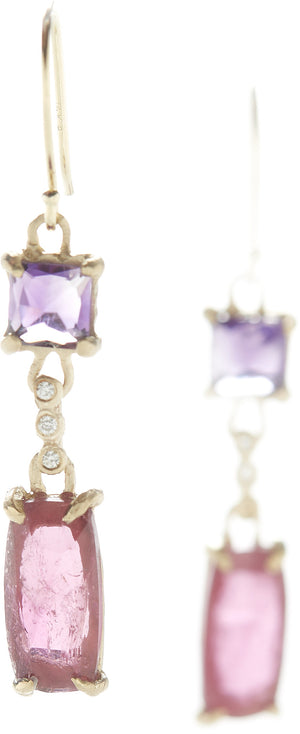 Facet Amethyst Rubellite Earrings