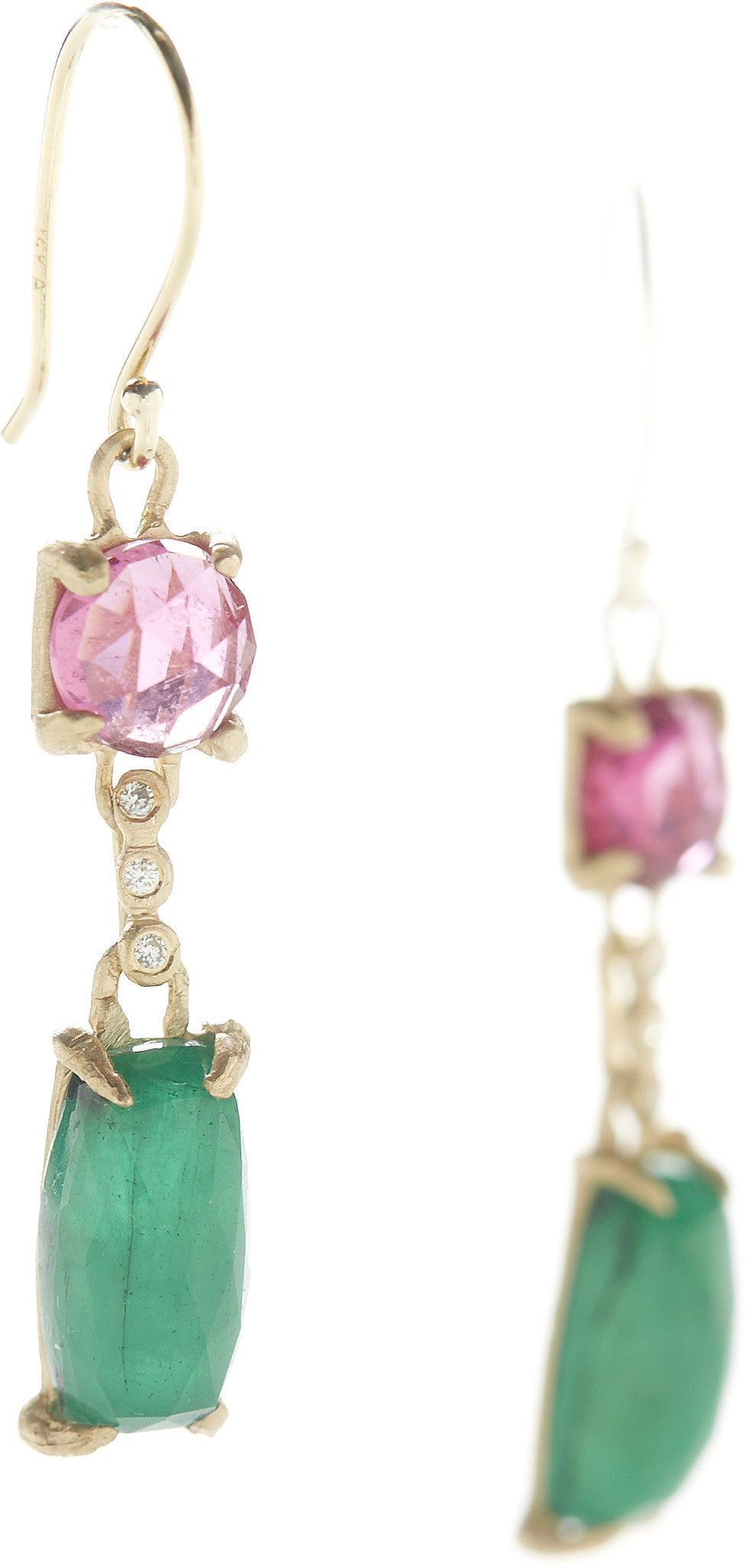 Facet Rubellite Emerald Earrings