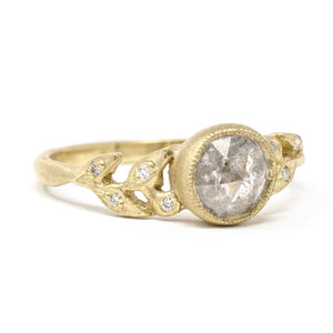 Vine Rough Cut Diamond Leaf Ring