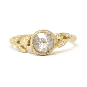 Vine Rough Cut Diamond Leaf Ring