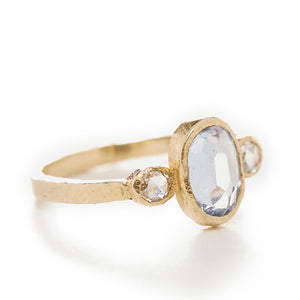 Hewn Three Stone Sapphire Diamond Ring