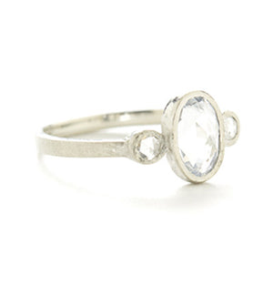 Hewn Three Stone Oval Rose Cut Diamond Ring