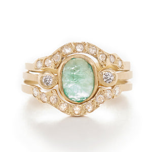 Hewn Three Stone Emerald Diamond Ring Stack