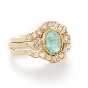 Hewn Three Stone Emerald Diamond Ring Stack