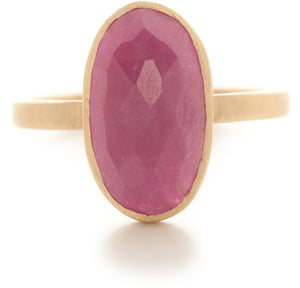 Hewn Oval Long Ruby Ring