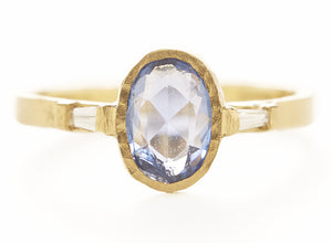 Hewn Oval Blue Sapphire Baguette Diamond Ring