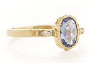 Hewn Oval Blue Sapphire Baguette Diamond Ring