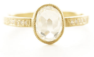 Hewn Oval White Sapphire Pave Ring