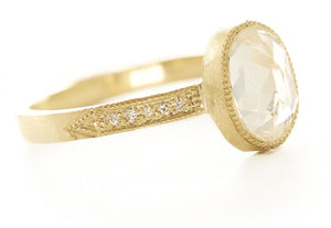 Hewn Oval White Sapphire Pave Ring