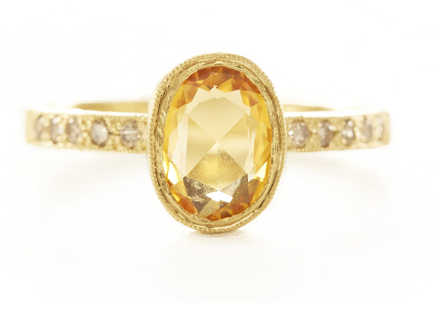 Hewn Oval Yellow Sapphire Pave Ring