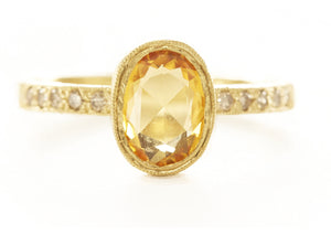 Hewn Oval Yellow Sapphire Pave Ring