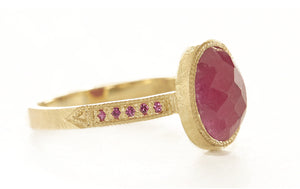 Hewn Oval Ruby Pave Ring