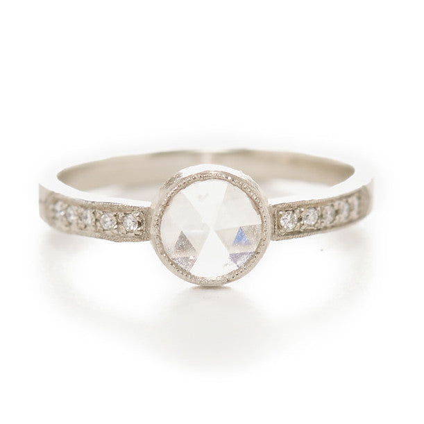 Hewn Round White Diamond Pave Ring