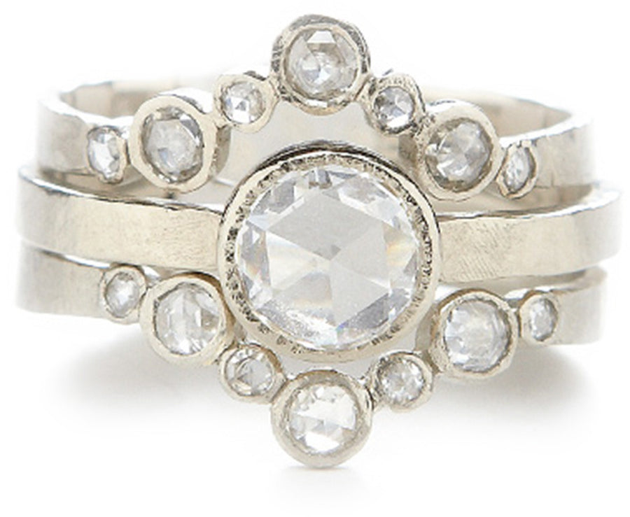 Hewn Round Rose Cut Diamond Ring Stack