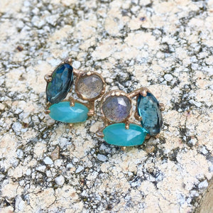 Dewdrop Triple Flower Stud Earrings  DDST-TRI-BLU