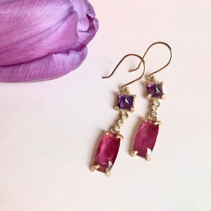 Facet Amethyst Rubellite Earrings