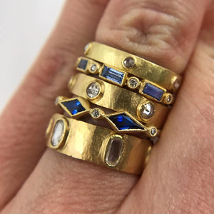 Dash and Dot Baguette Blue Sapphire Ring