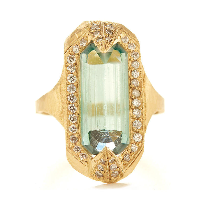 Mineral One of a Kind Raw Blue Tourmaline Diamond Halo Ring