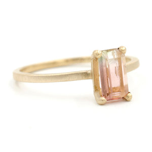 Bi Colored Watermelon Tourmaline Emerald Cut Ring