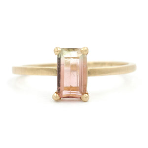 Bi Colored Watermelon Tourmaline Emerald Cut Ring