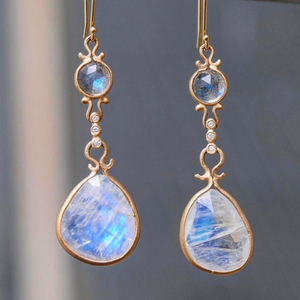 Asymmetrical Labradorite Moonstone Drop Earrings