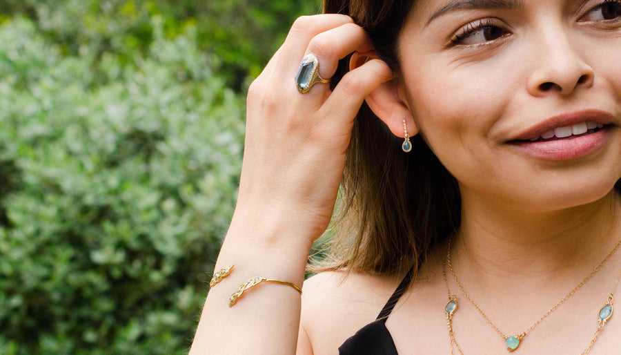 Mineral One of a Kind Raw Blue Tourmaline Diamond Halo Ring