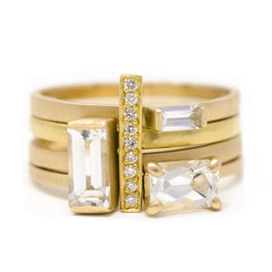 Horizontal Emerald Cut White Sapphire Ring