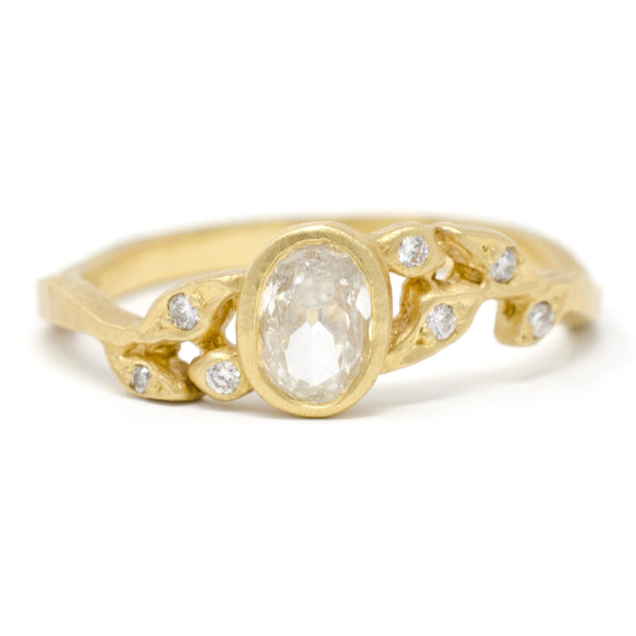 Golden Vine Full Cut Diamond Leaf Ring